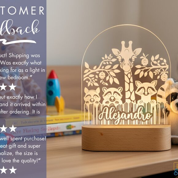 Personalized Raccoon Night Light – Custom LED Lamp Kids Room Decor - Picture 7 of 8